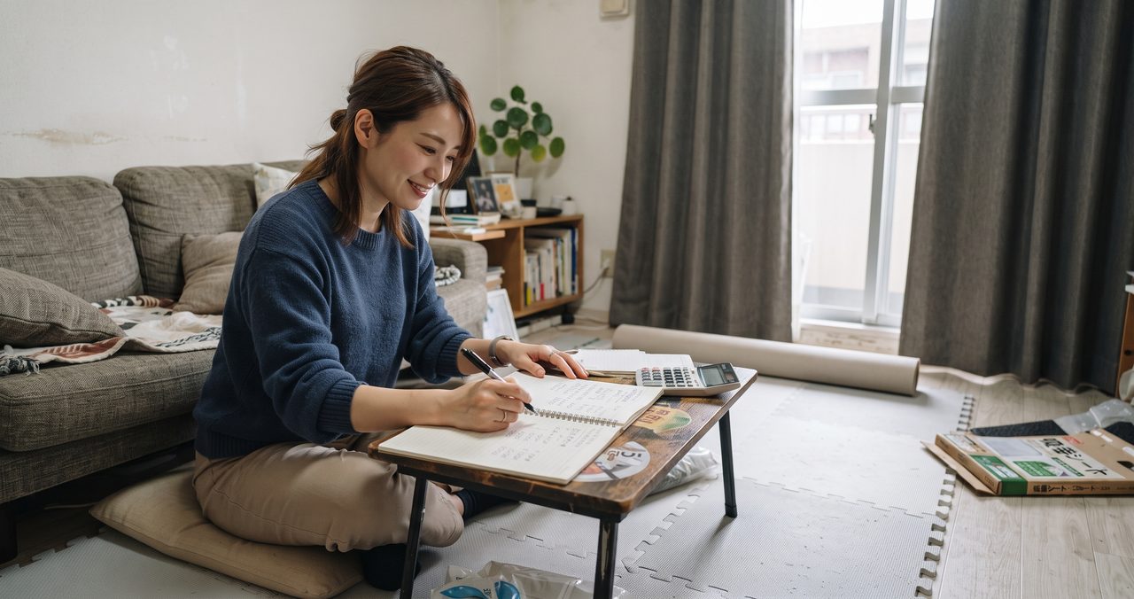 防音DIYの予算を計算する様子