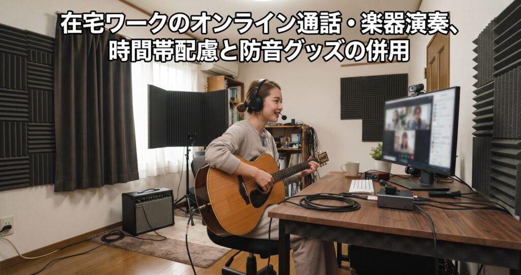 在宅ワークのオンライン通話・楽器演奏、時間帯配慮と防音グッズの併用